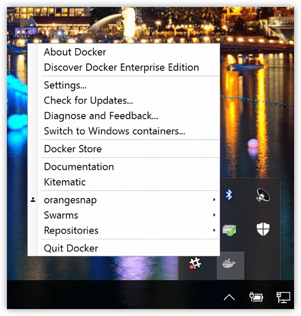 Docker notification area